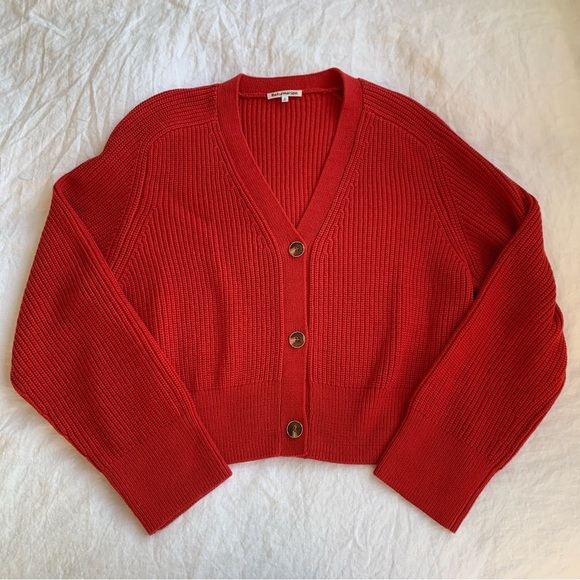 Reformation Sweaters - Reformation Jessa Cotton V Neck Button Knit Cardigan Sweater Red Sundried Tomato